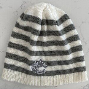 NHL Vanc Canucks Neutral Striped Knit Acrylic Toque Grey Off White/Cream SZ OS